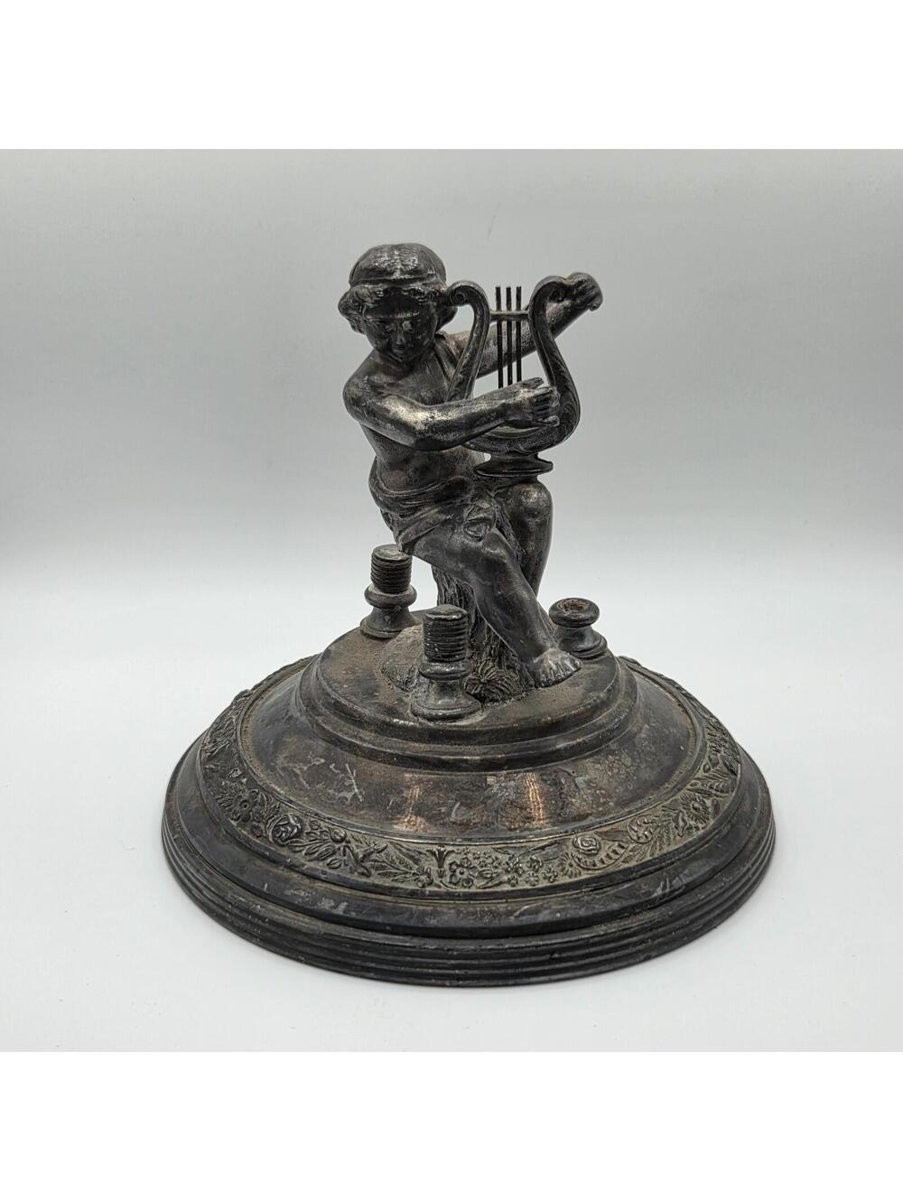 Reed & Barton Silver Plated Centerpiece Lid Lady W/ Harp Vintage Decoration